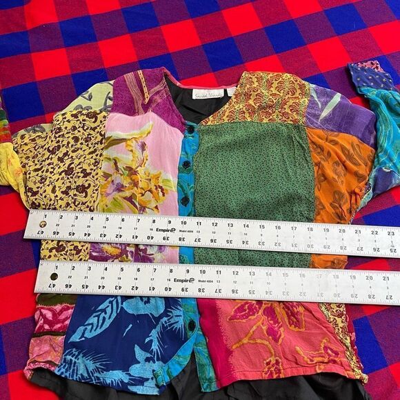 Sacred Threads Floral Multicolor Patchwork Button Boho Blouse Top Womens Small - Picture 4 of 9
